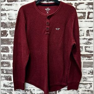 Hollister Mens Maroon Henley Tee Long Sleeve Shirt Size L